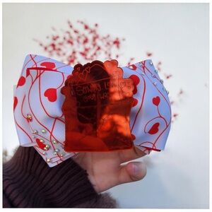Red and White Heart Hair Bow